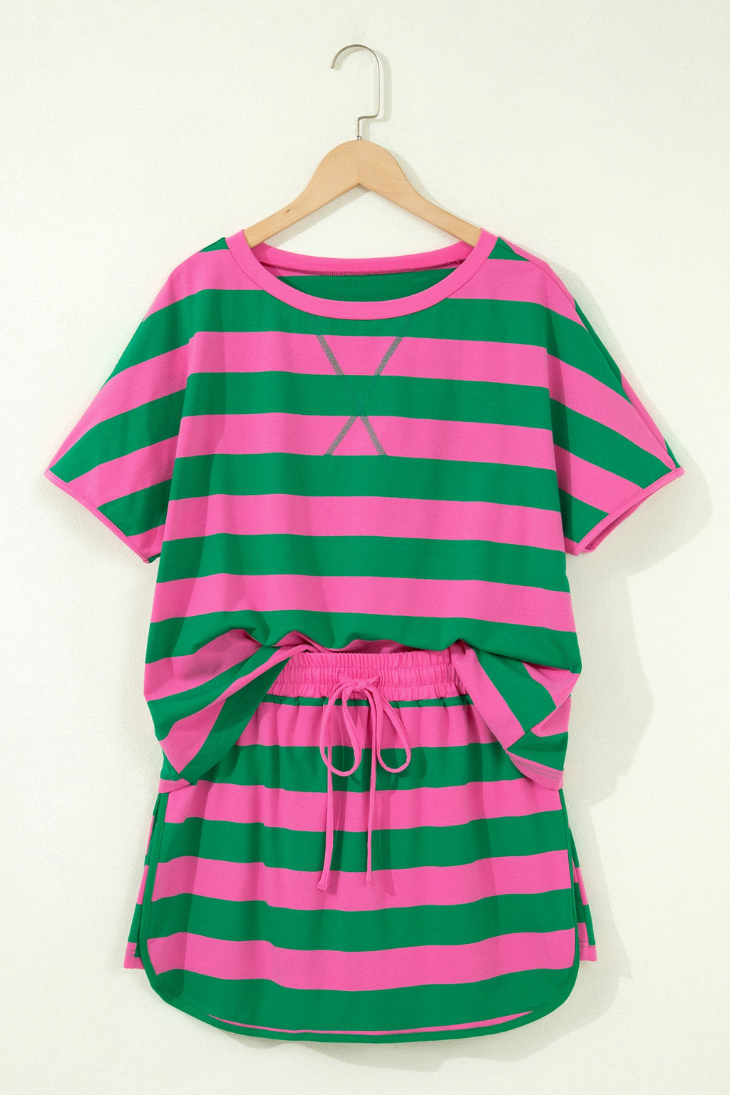 Stripe Dolman Tee & Drawstring Skort Set