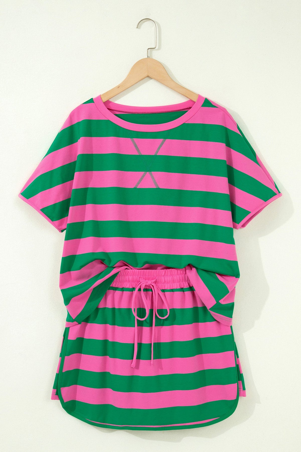 Stripe Dolman Tee & Drawstring Skort Set