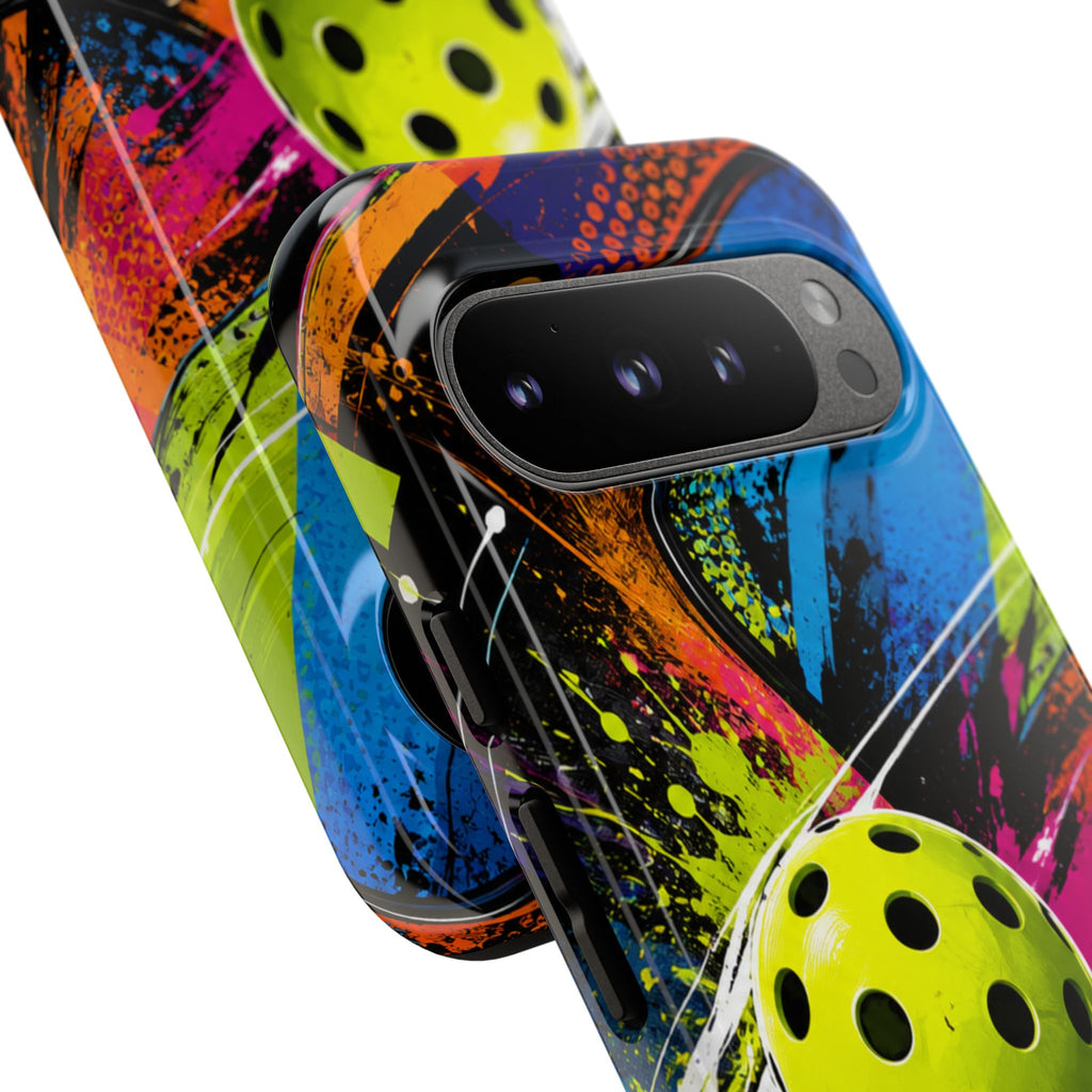 Pickleball Phone Case – Neon Paddle & Ball Splash Tough Case