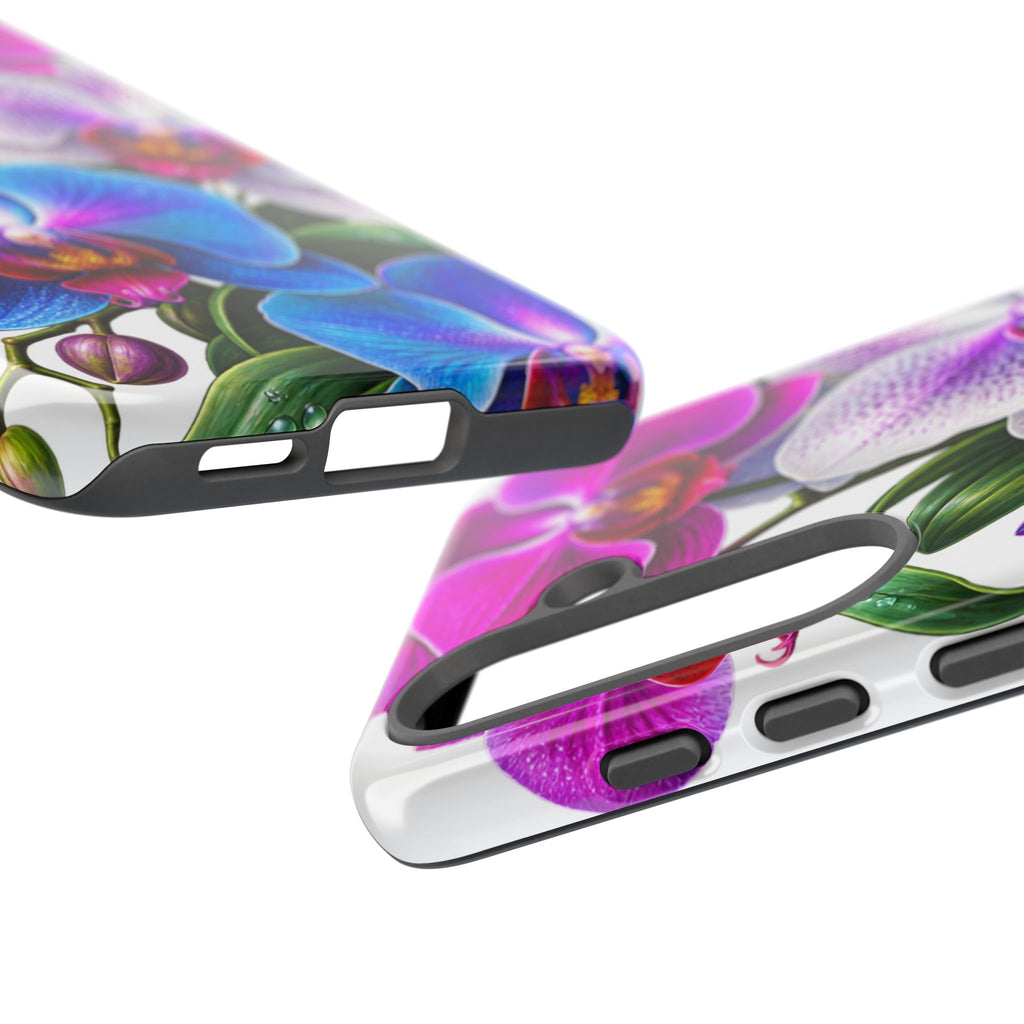 Orchid Floral Tough Phone Case – Vibrant Blue & Pink Orchid Protective Cover