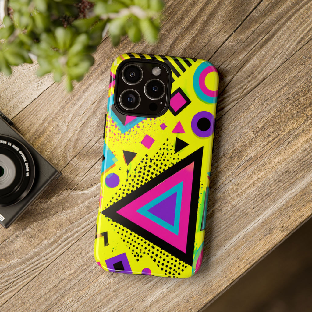 Retro 80s Geometric Phone Case — Neon Memphis Triangle Design
