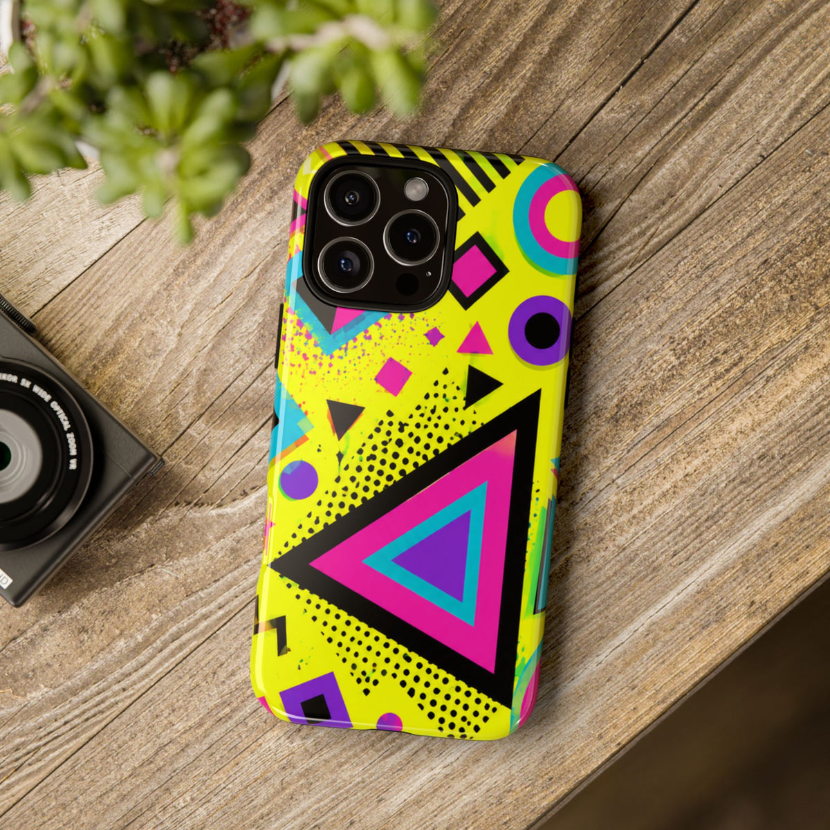 Retro 80s Geometric Phone Case — Neon Memphis Triangle Design