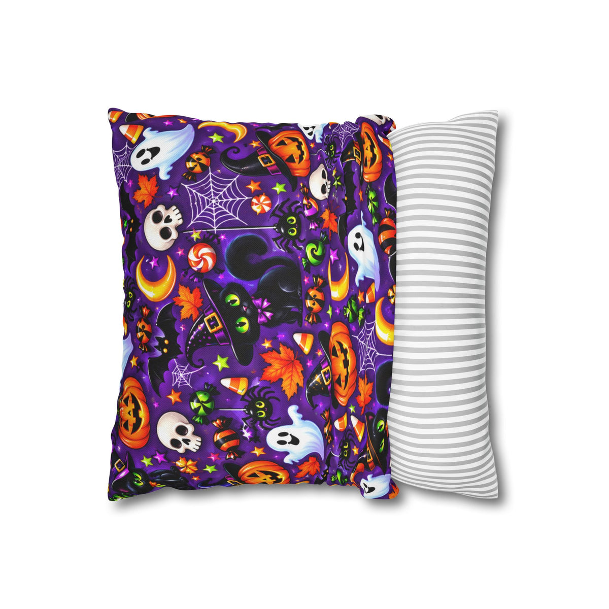 Halloween Pattern Pillowcase — Cute Ghosts, Pumpkins & Cats Decorative Throw Pillow