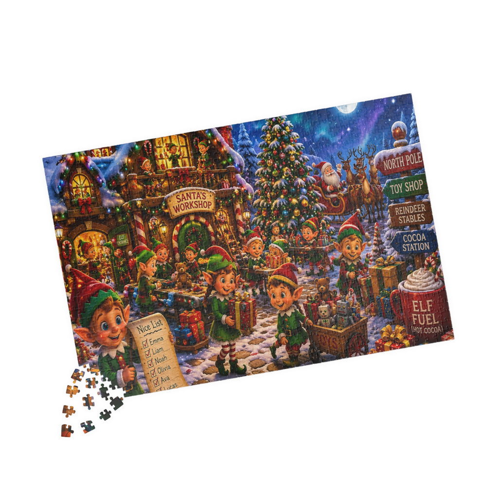 Christmas Elf Workshop Jigsaw Puzzle — Festive Holiday 520/1014-Piece Family Puzzle