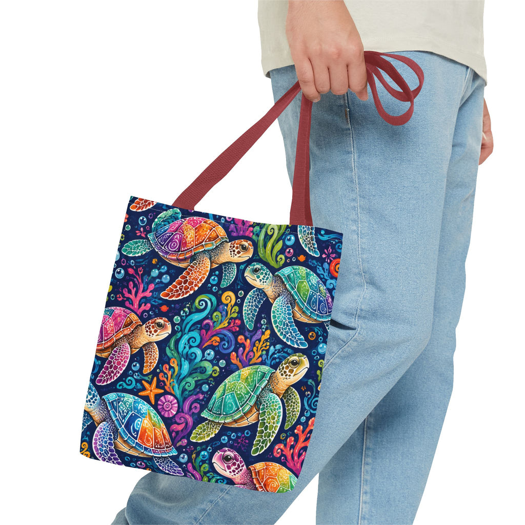 Colorful Sea Turtles Tote Bag — Vibrant Ocean Art Beach Tote