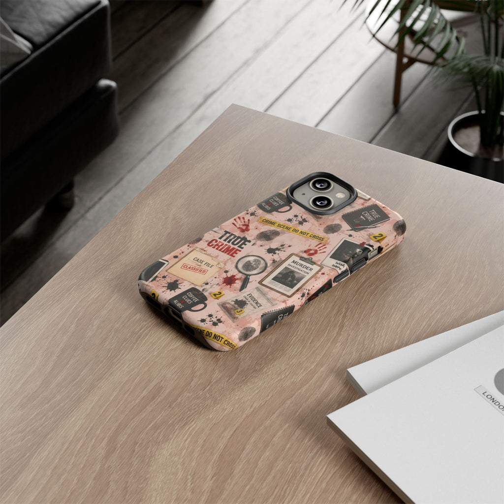 True Crime Pattern Phone Case – Detective Evidence, Crime Scene Tape & 'True Crime' Design