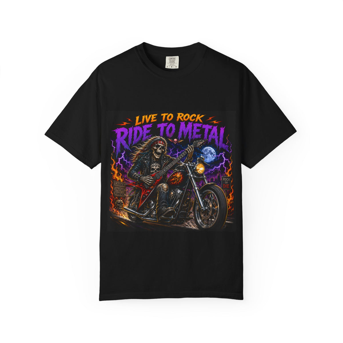Ride to Metal Skull Biker design T-shirt | Live to Rock motorcycle