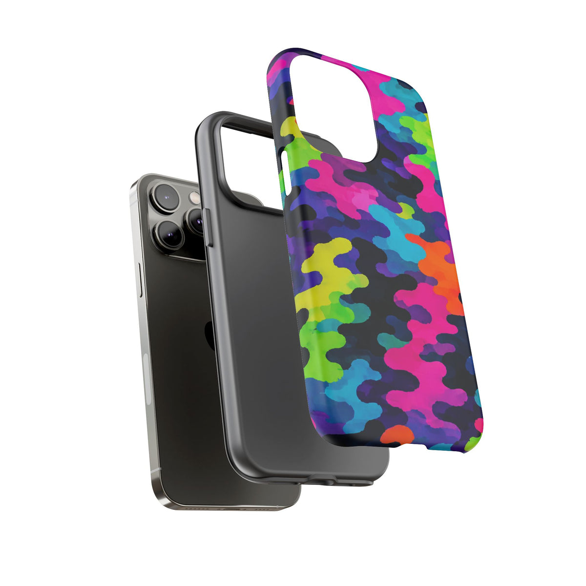 Neon Camo Tough Phone Case — Bright Rainbow Protective iPhone Cover