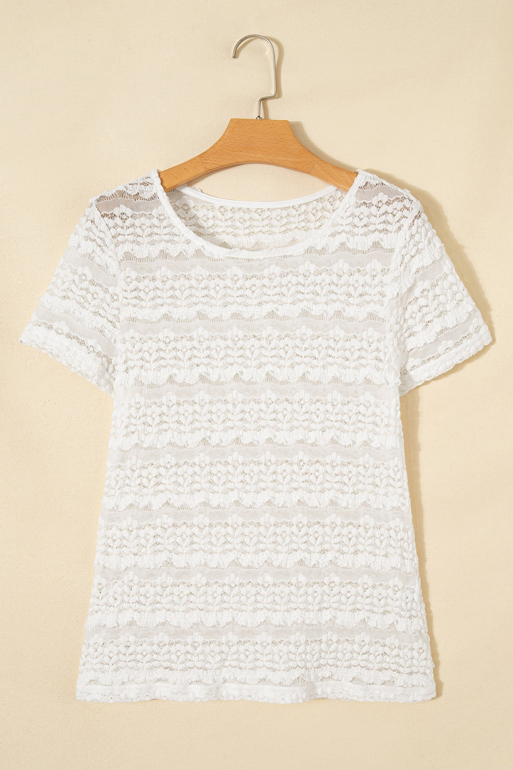 Solid Sheer Lace Short Sleeve Top