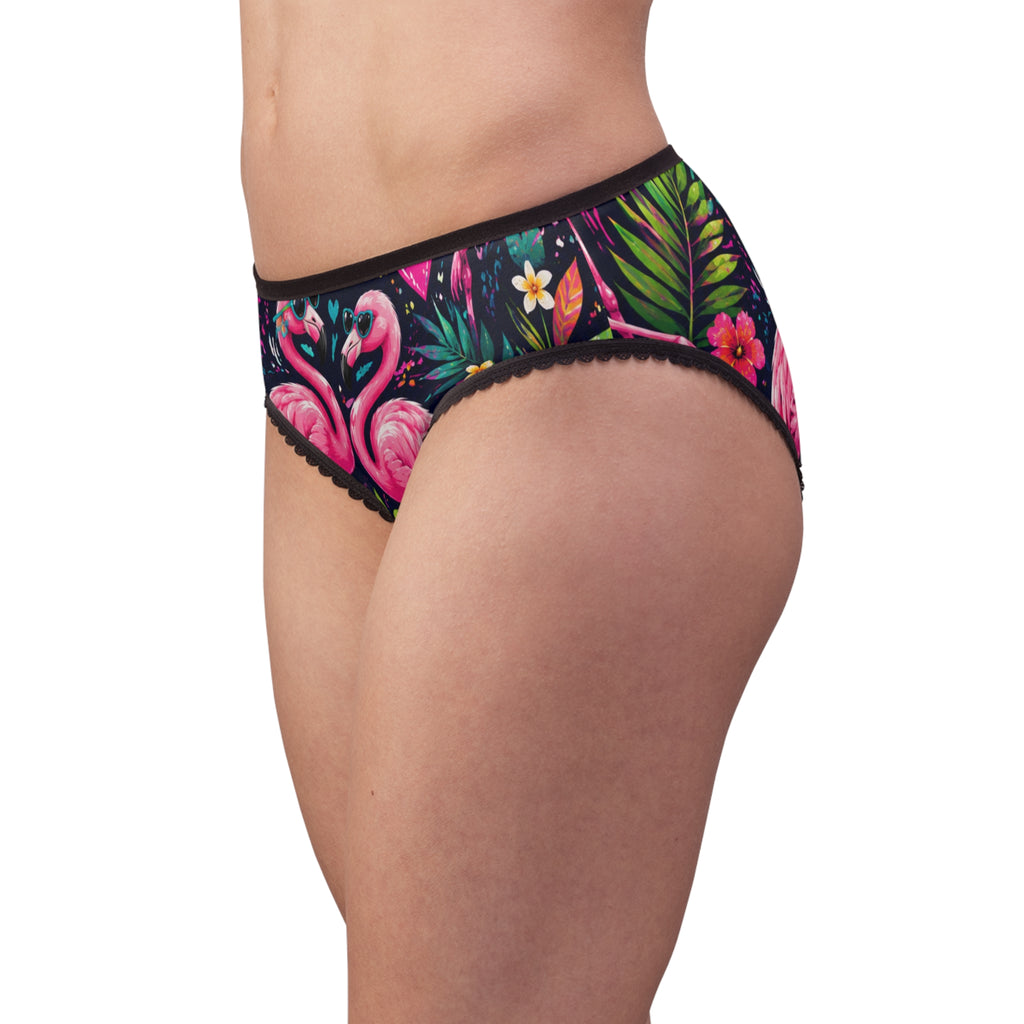 Flamingo Tropical Women's Briefs — Pink Flamingo Heart Print All-Over-Print Underwear