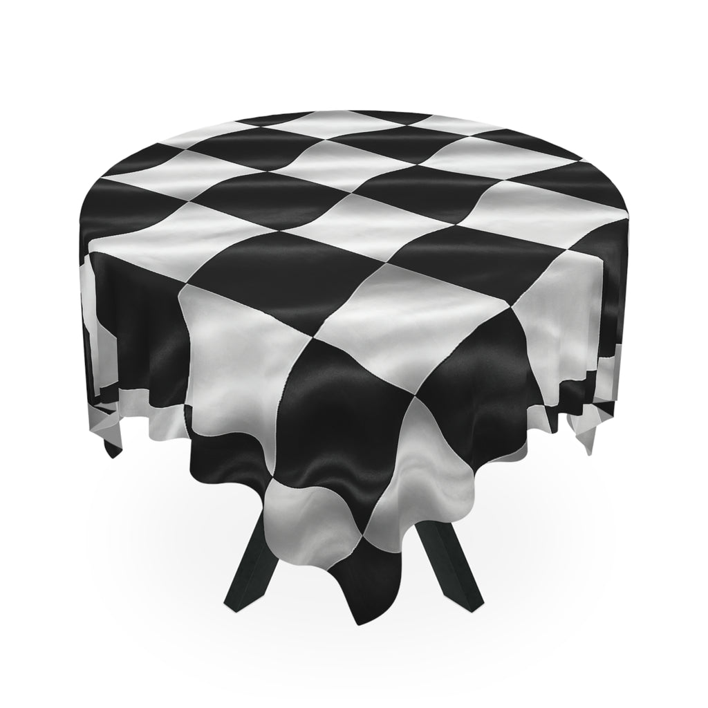 Checkered Racing Flag Tablecloth – Black & White Motorsport Table Cover