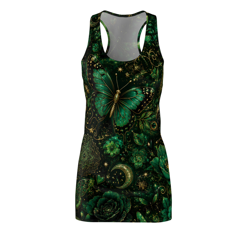 Emerald Butterfly Moon Racerback Dress | Floral Celestial Print