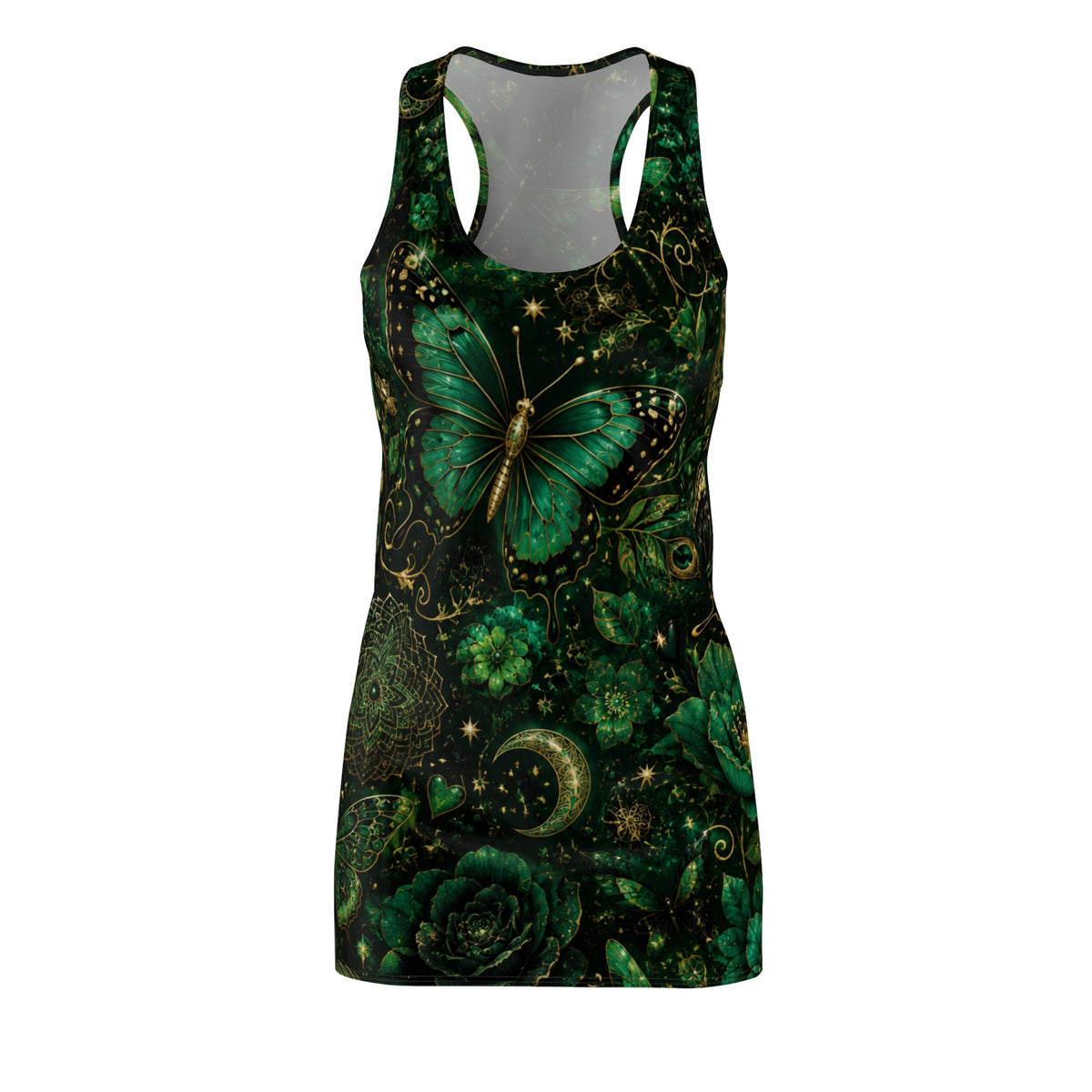 Emerald Butterfly Moon Racerback Dress | Floral Celestial Print