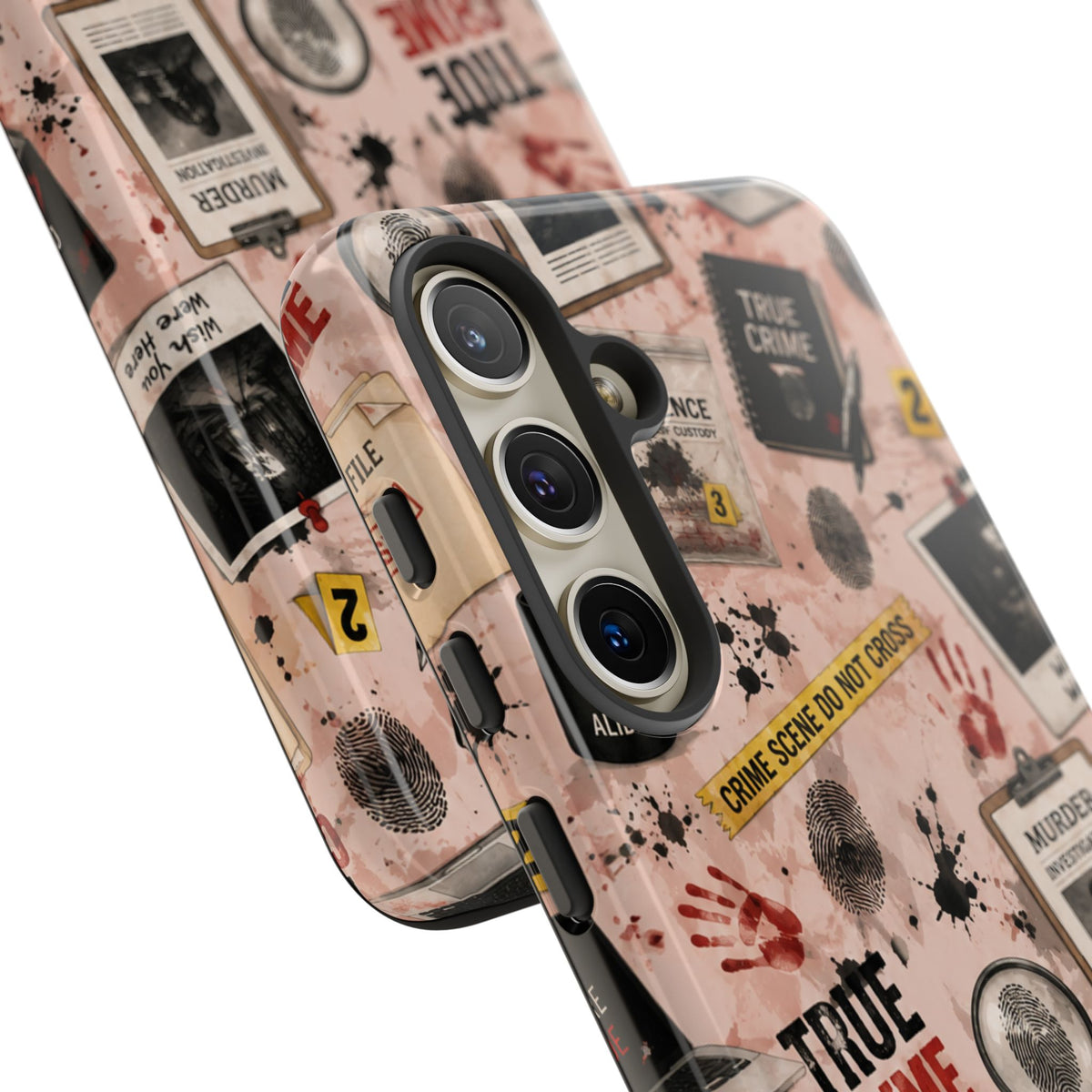 True Crime Pattern Phone Case – Detective Evidence, Crime Scene Tape & 'True Crime' Design