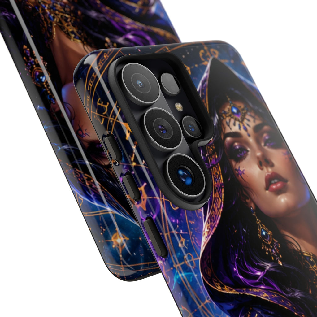 Phone Case — Mystical Sorceress Art Protective Tough Case (Astrology, Purple Hooded Witch)
