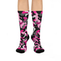 Pink Camo Crew Socks — Cushioned Fashion Socks with Cat Silhouette Pattern