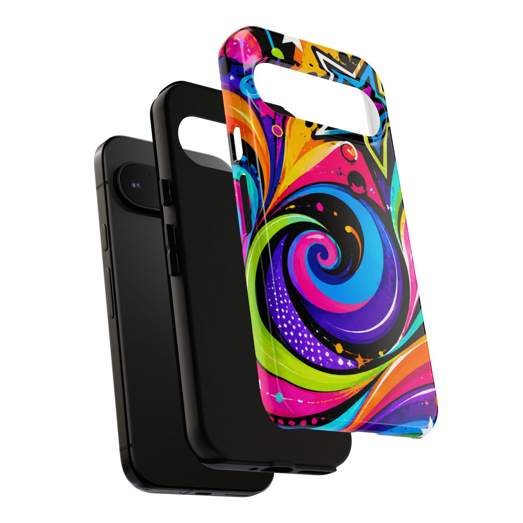 Psychedelic Swirl Phone Case — Bold Retro Stars & Neon Pop Art Tough Case