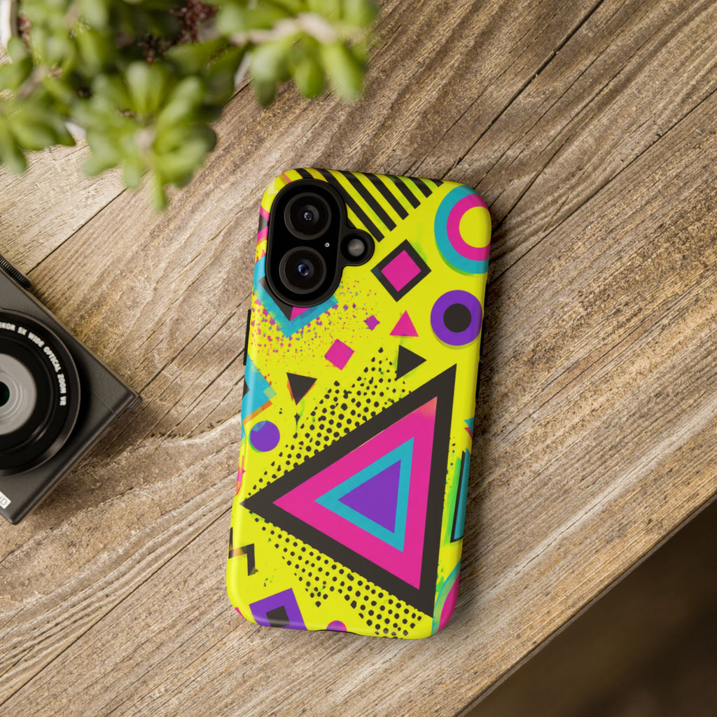 Retro 80s Geometric Phone Case — Neon Memphis Triangle Design