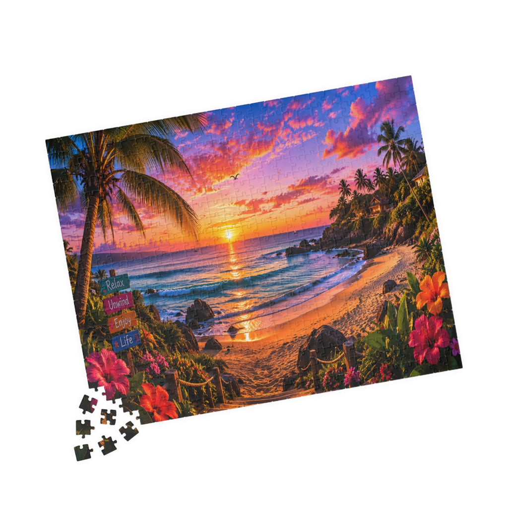 Tropical Sunset Beach Jigsaw Puzzle — Scenic Ocean View 110/252/520/1014-Piece