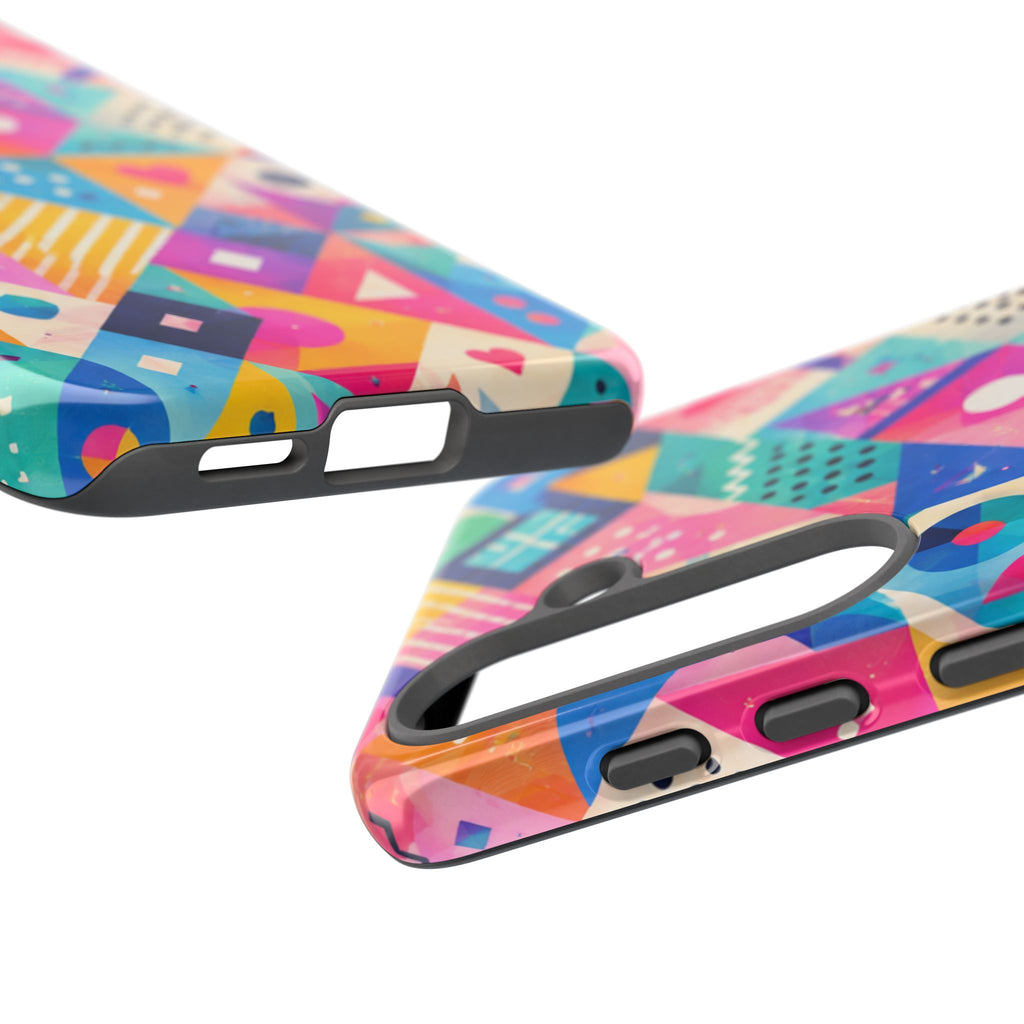 Colorful Geometric Tough Phone Case — Bright Abstract Heart & Triangle Pattern
