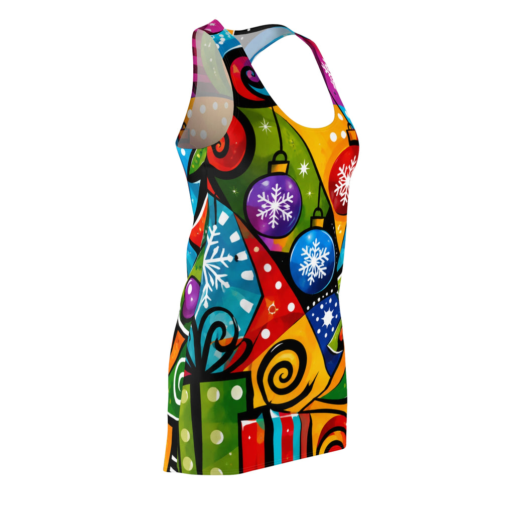 Christmas Ornaments Racerback Dress — Colorful Holiday Print AOP