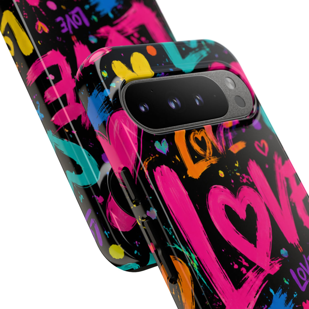 Phone Case — Neon Graffiti "Love" Hearts Protective Tough Case