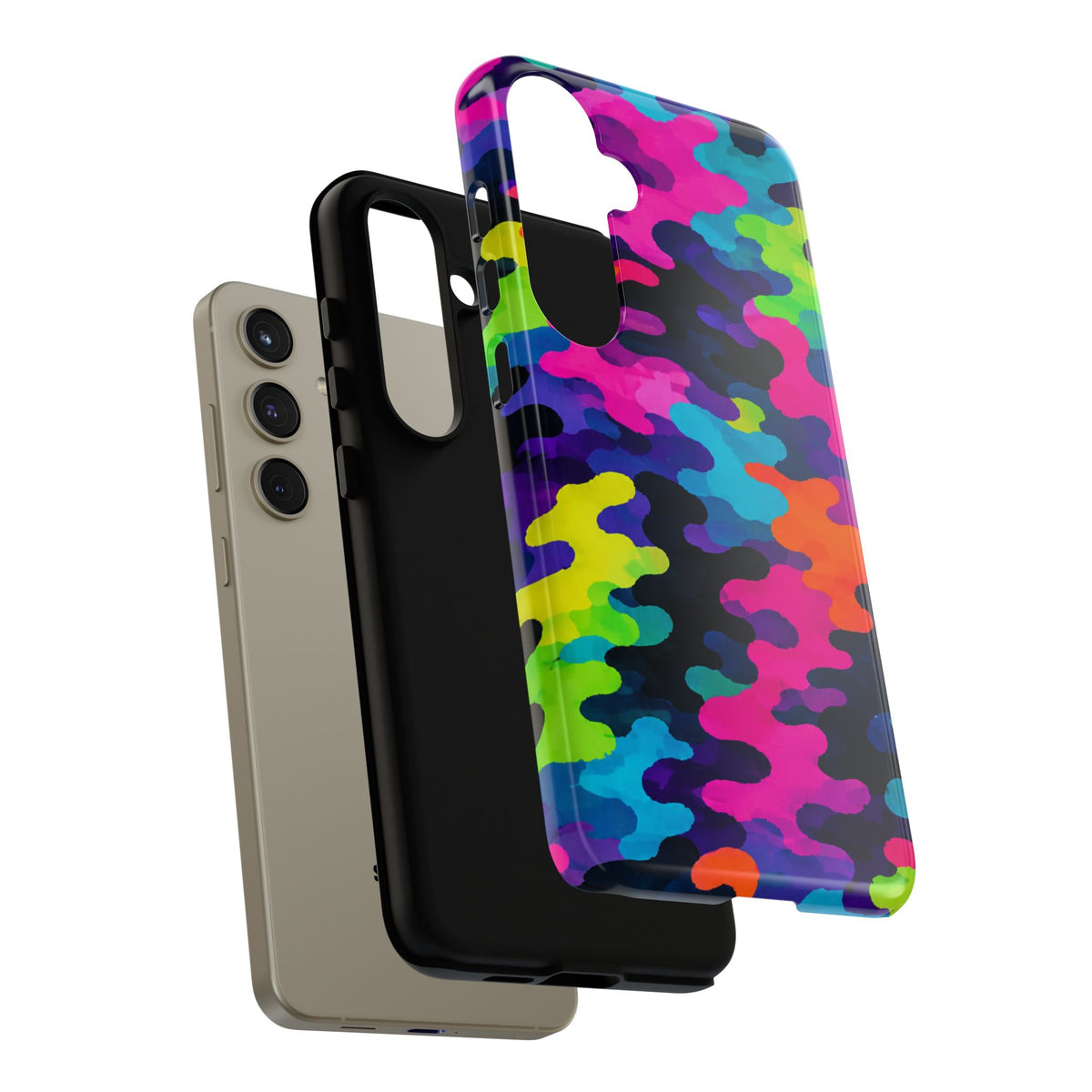 Neon Camo Tough Phone Case — Bright Rainbow Protective iPhone Cover