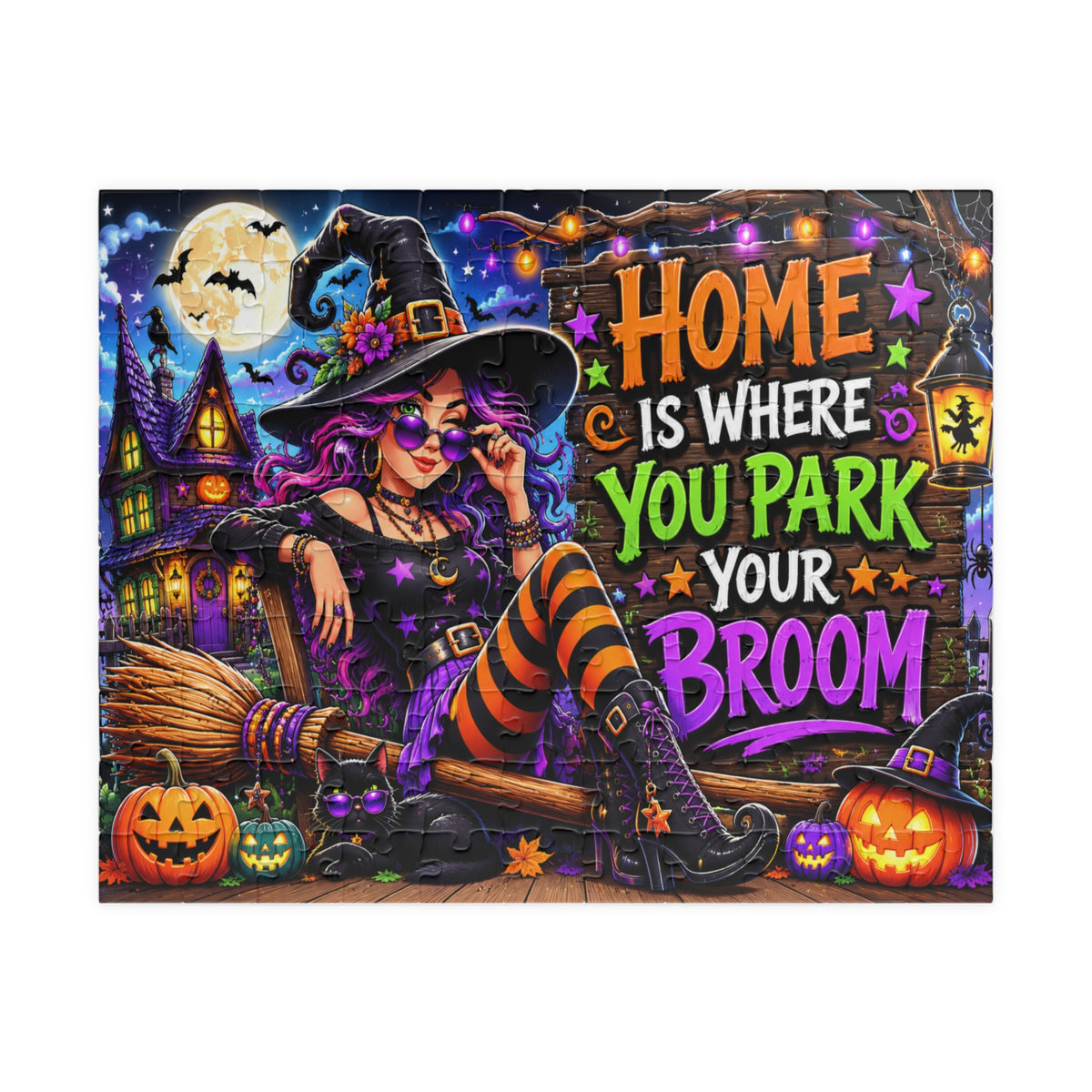 Witch with Broom Puzzle | Home Is Where You Park Your Broom Halloween