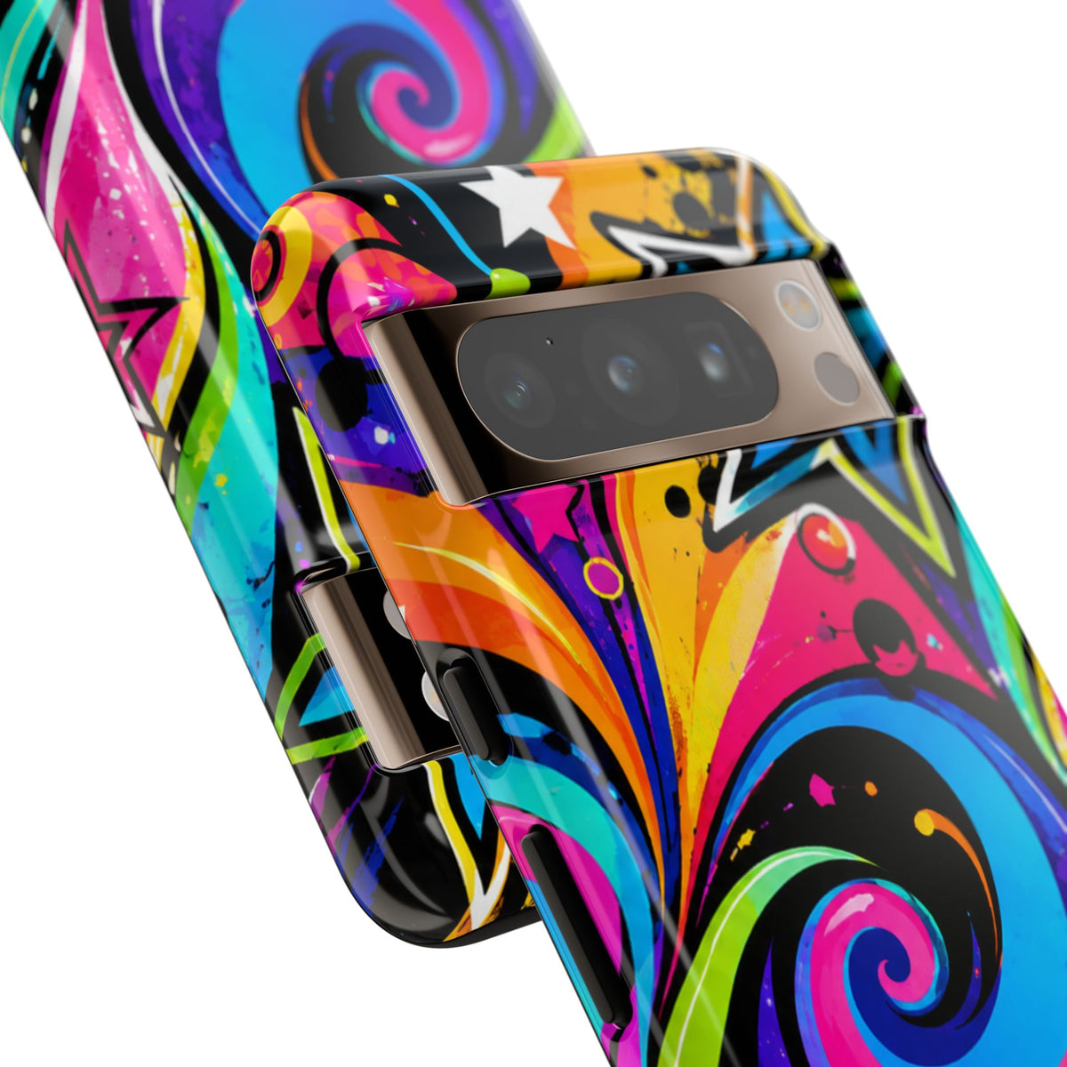 Psychedelic Swirl Phone Case — Bold Retro Stars & Neon Pop Art Tough Case