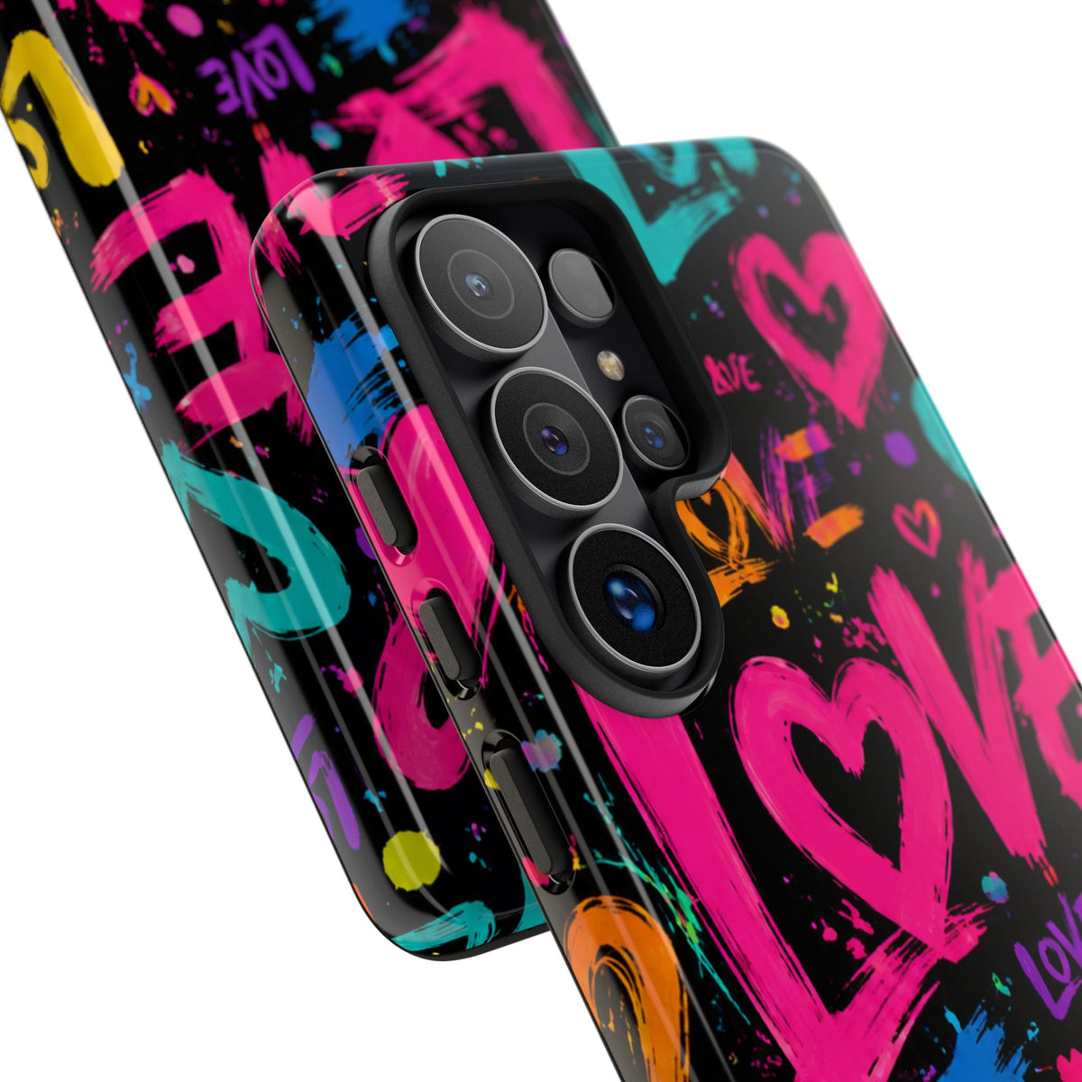 Phone Case — Neon Graffiti "Love" Hearts Protective Tough Case