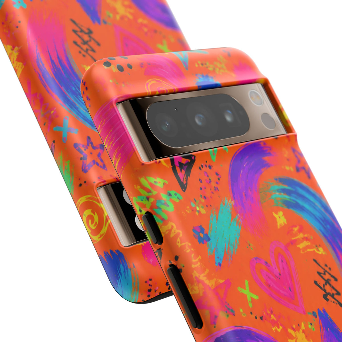 Colorful Neon Doodle Phone Case — Bright Abstract Stars & Hearts Tough Case