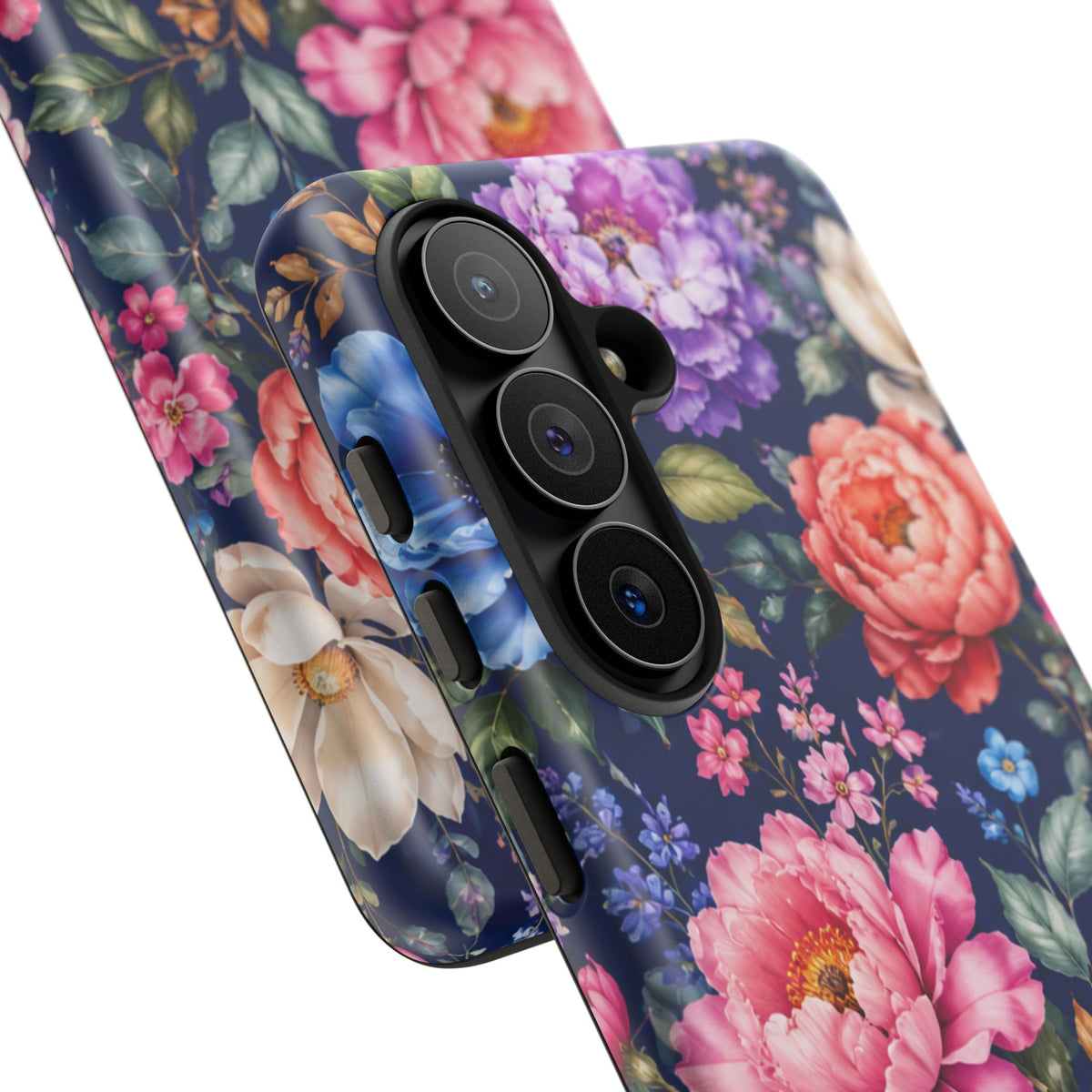 Floral Tough Phone Case – Vibrant Garden Flowers on Navy