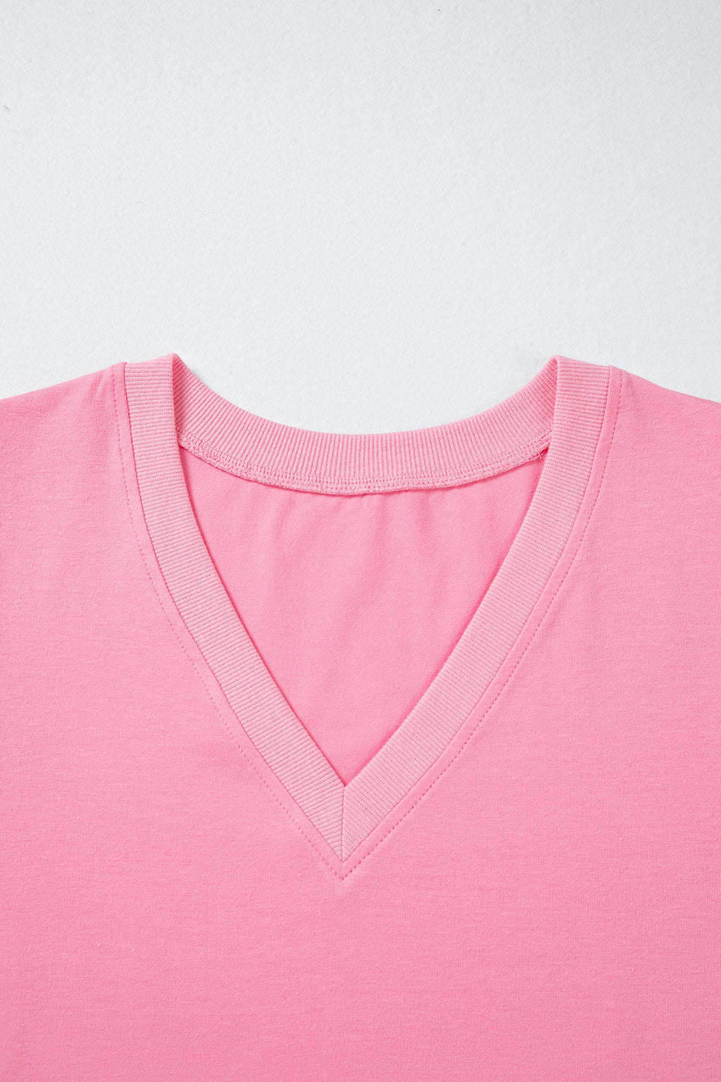Solid V-Neck Short Puff Sleeve Blouse