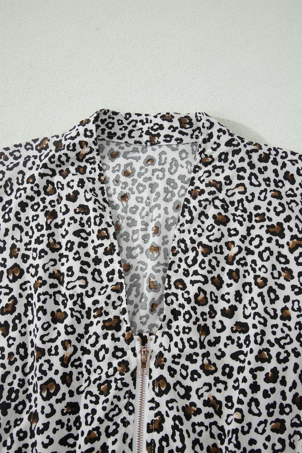 Leopard Zip Up V-Neck Cinched Waist Maxi Dress