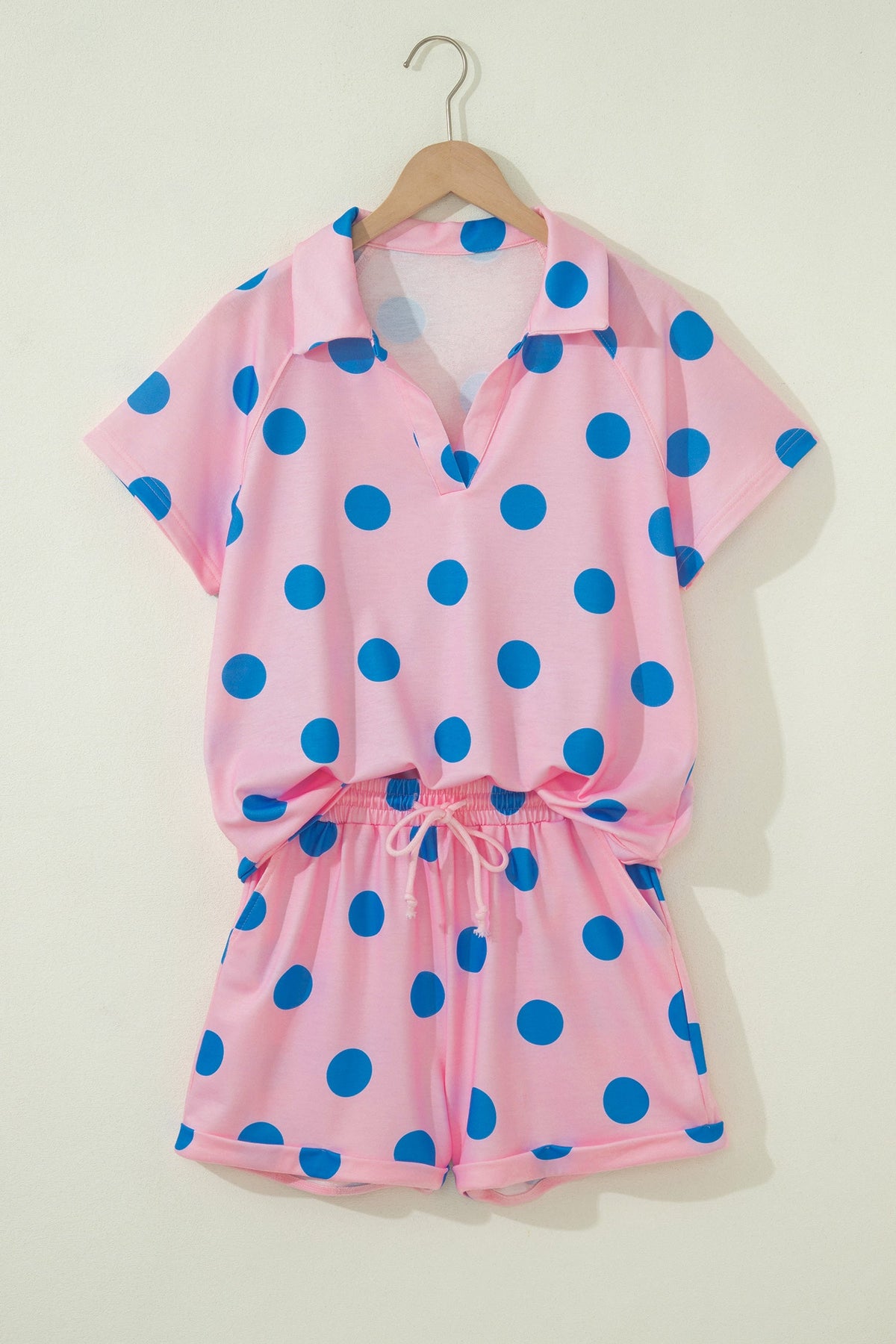 Polka Dot V-Neck Tee & Drawstring Shorts Set
