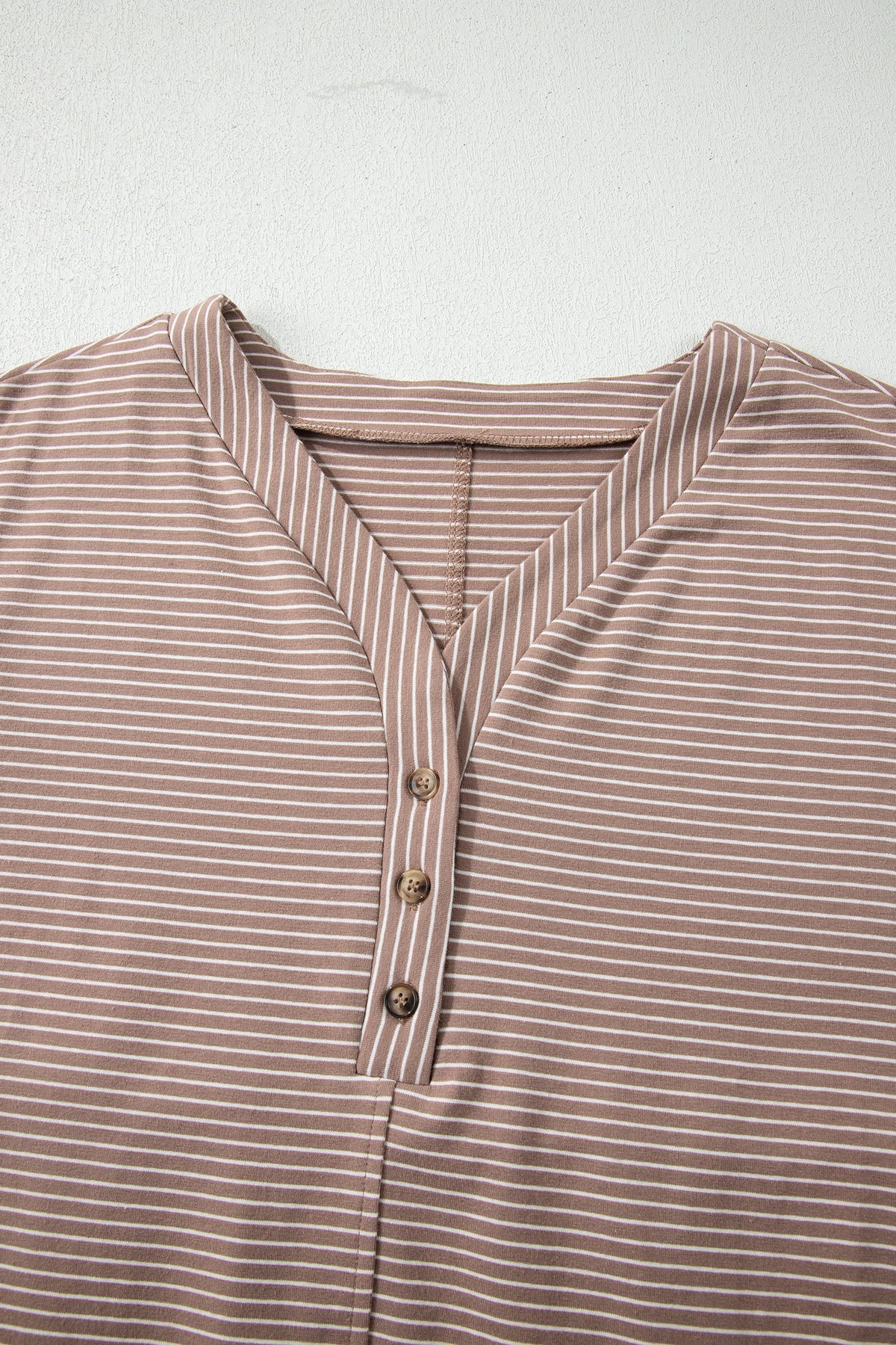 Stripe Buttoned V-Neck Short Sleeve T-Shirt