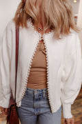 Pearl Embellished Open-Front Cardigan