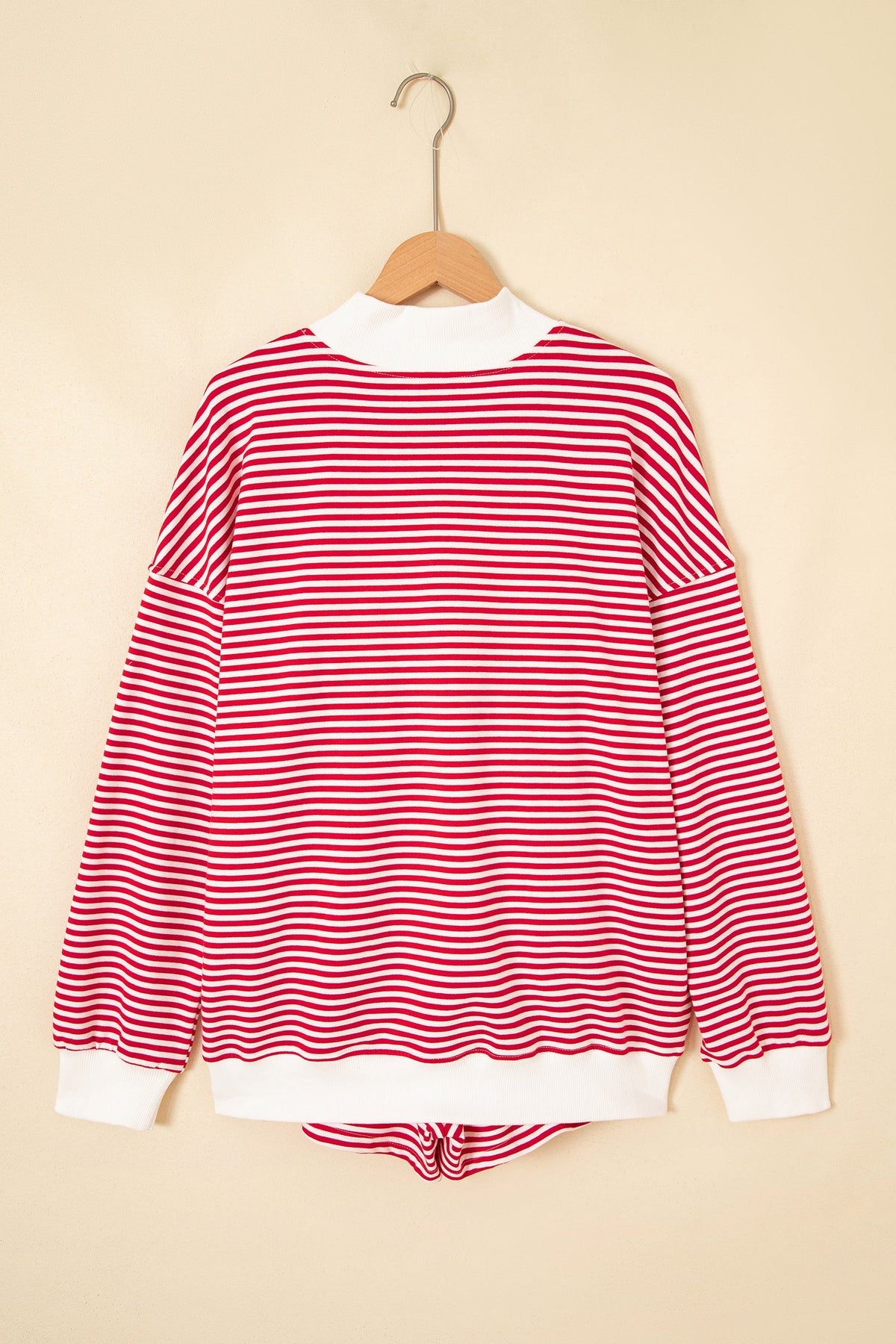 Stripe Oversized Mock Neck Sweatshirt & Shorts Set