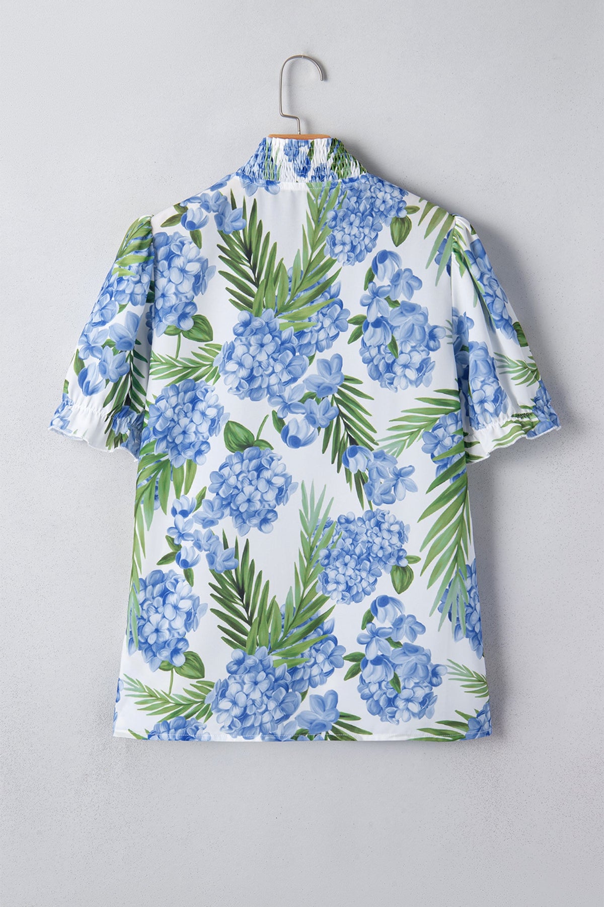 Floral Palm Stripe Patchwork V-Neck Short Sleeve Blouse