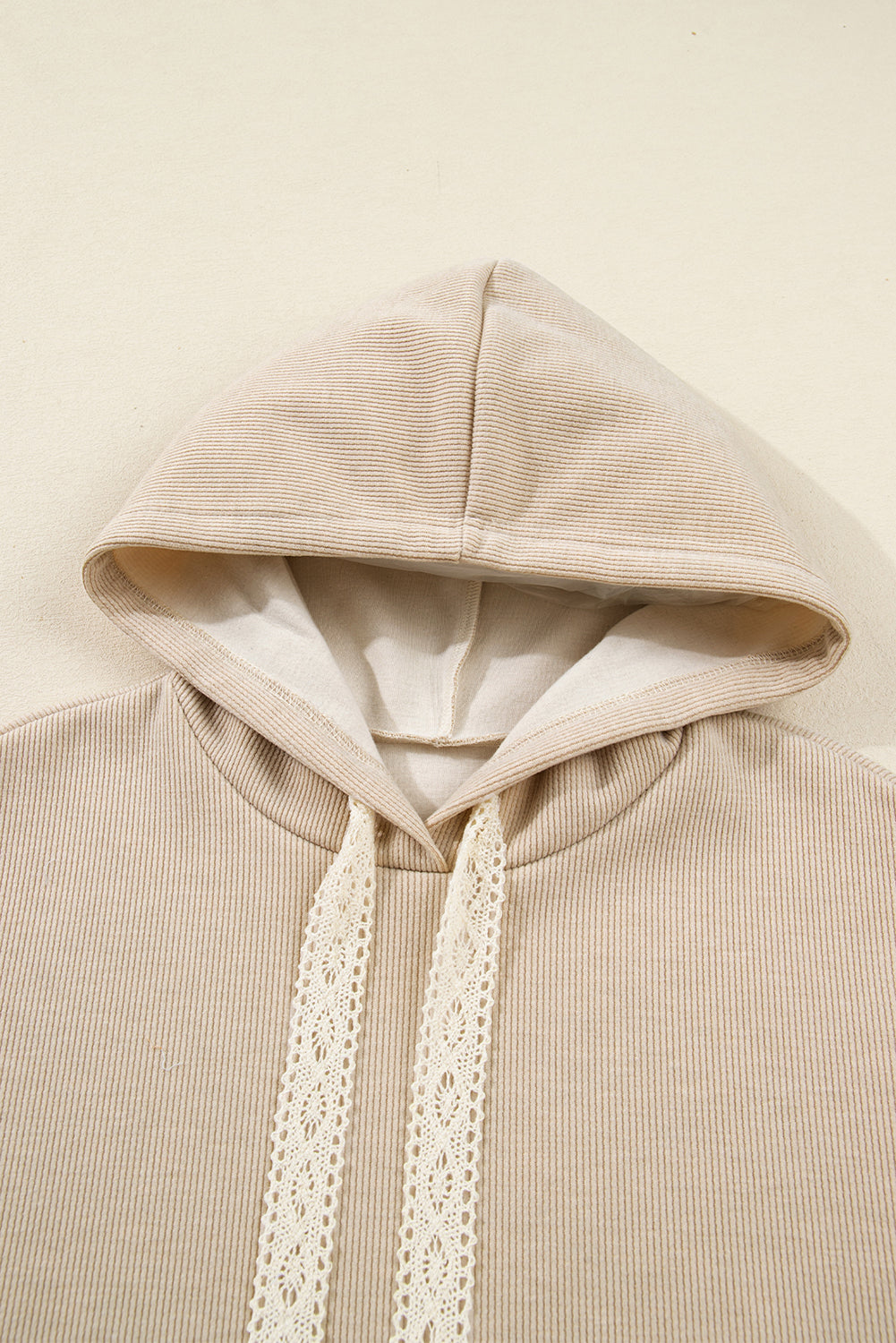 Solid Corduroy Contrast Drawstring Hoodie & Pants Set