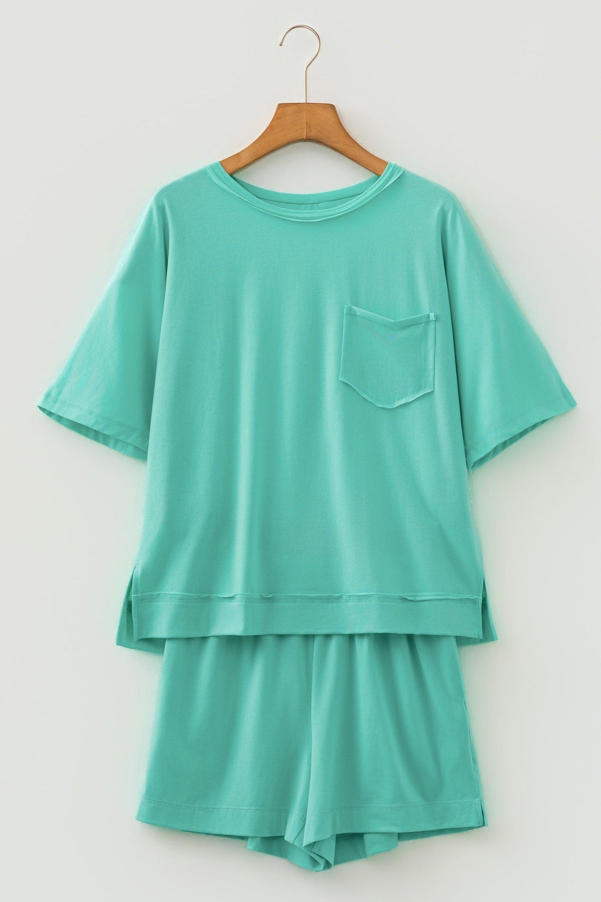 Oversized Raw Edge Patch Pocket Top & Shorts Set