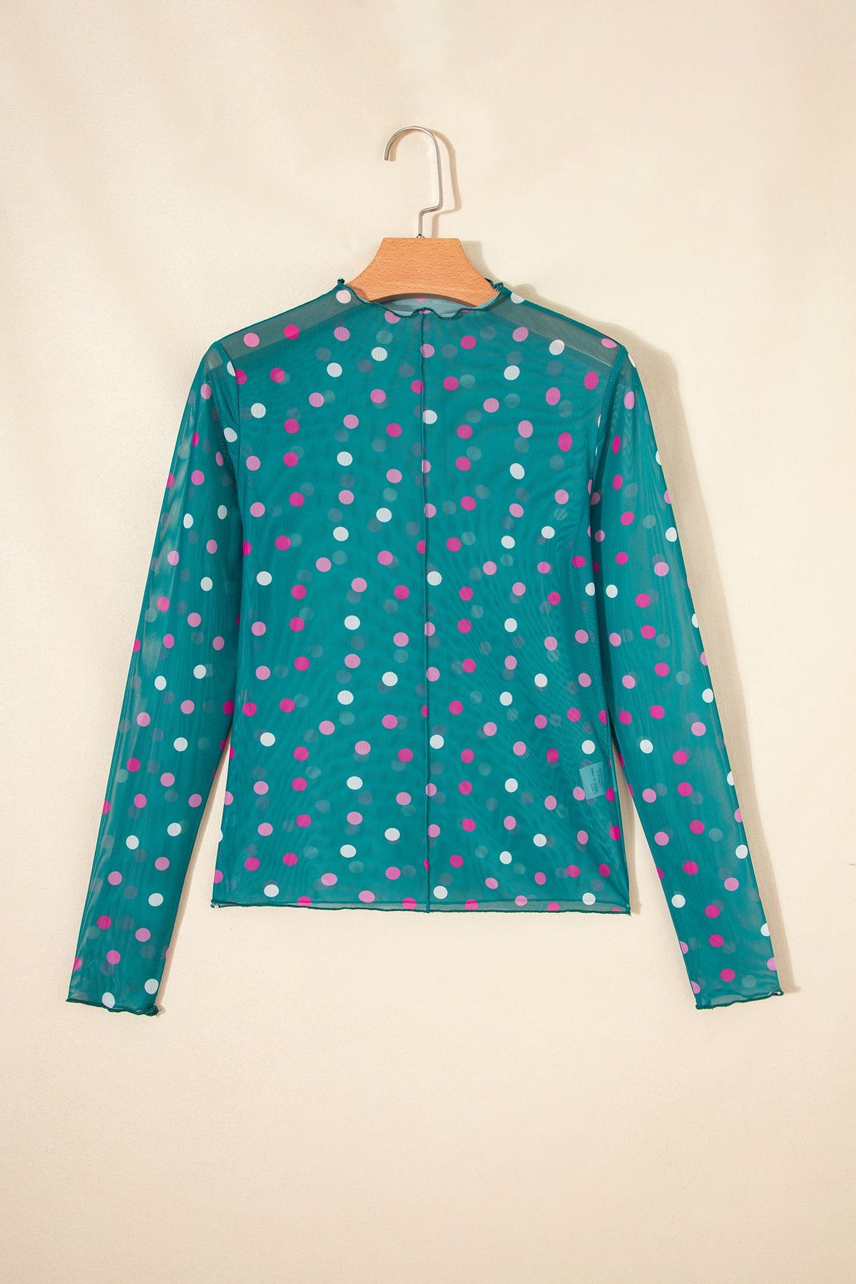 Polka Dot Mesh Bodycon Mock Neck Top