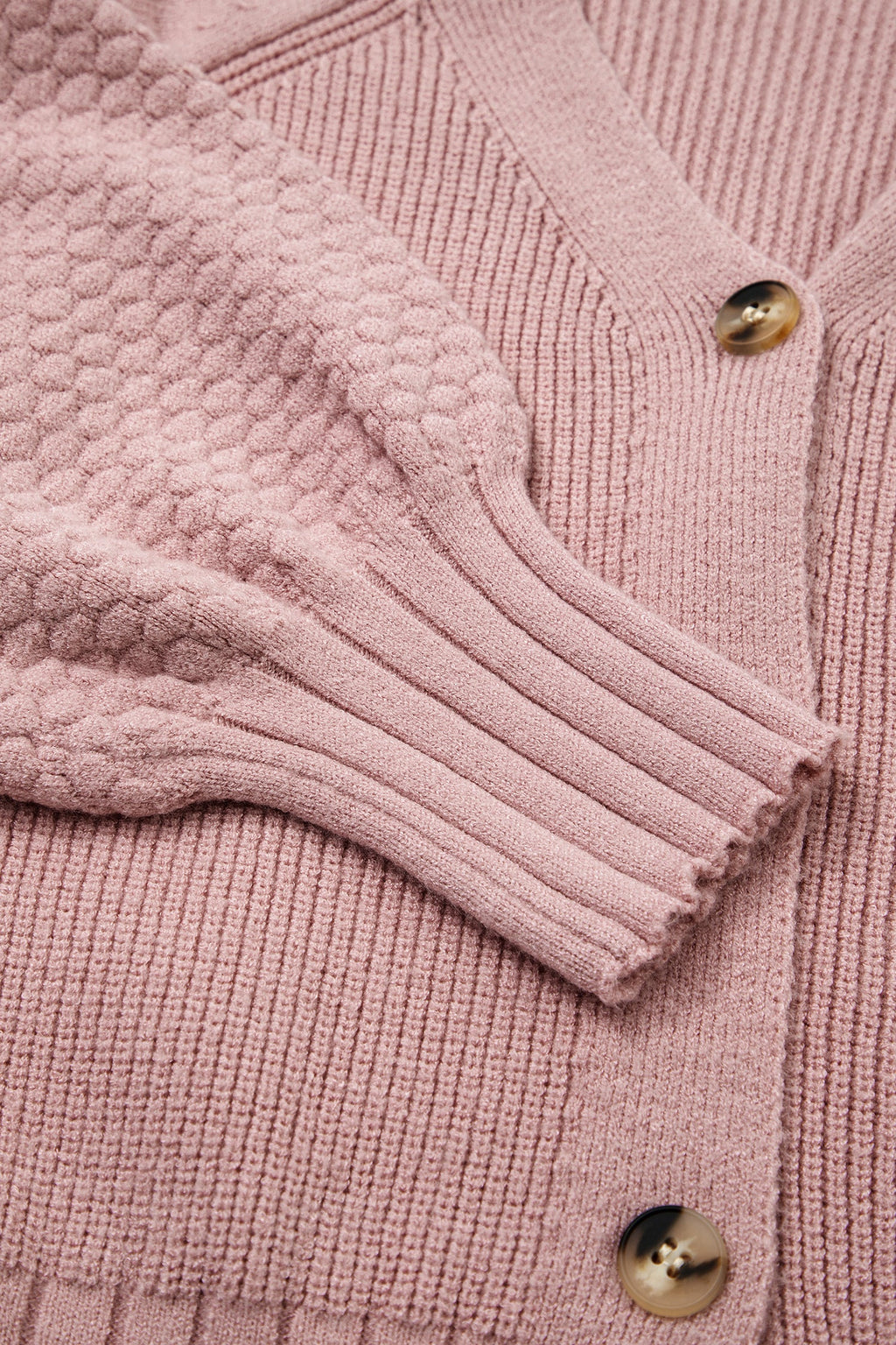 Solid Textured Knit Button Front V-Neck Cardigan