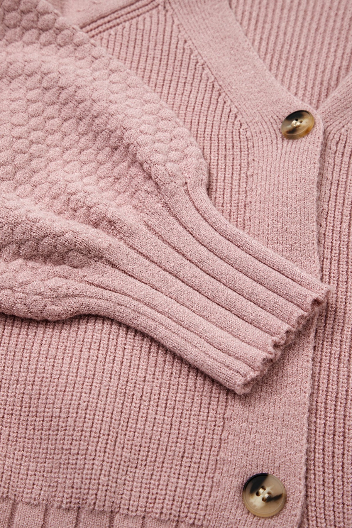 Solid Textured Knit Button Front V-Neck Cardigan