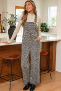 Leopard Denim Straight Leg Overall Jumpsuit