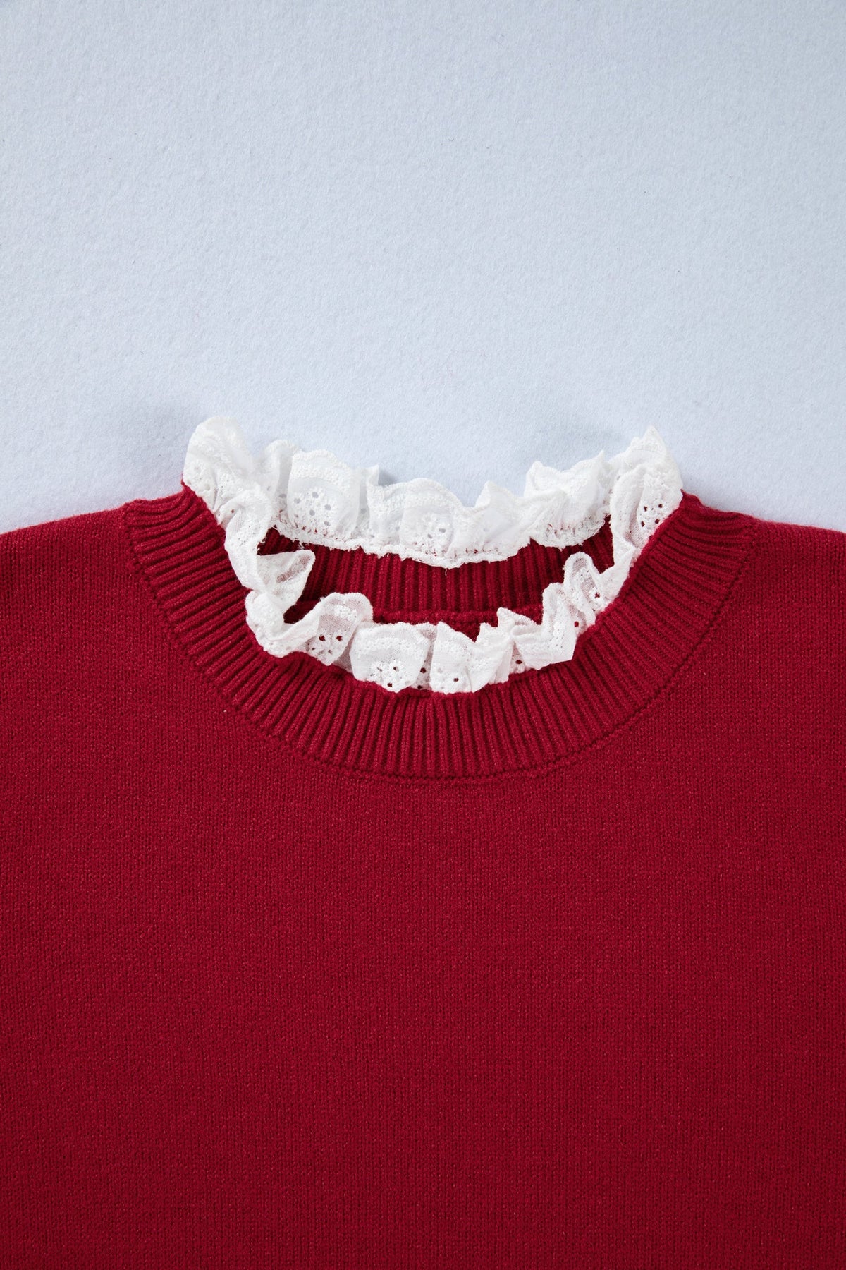 Lace Trim Patchwork Buttoned Cuff Sweater