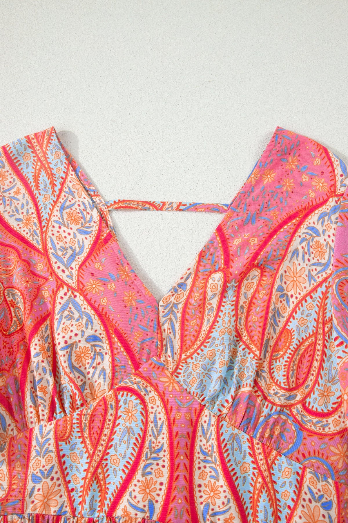 Boho Paisley V-Neck Short Sleeve Ruffle Maxi Dress