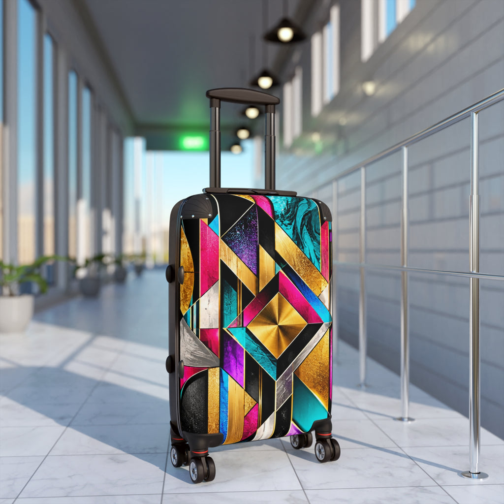 Geometric Glam Carry-On Suitcase – Bold Gold, Teal & Magenta Art Deco Design