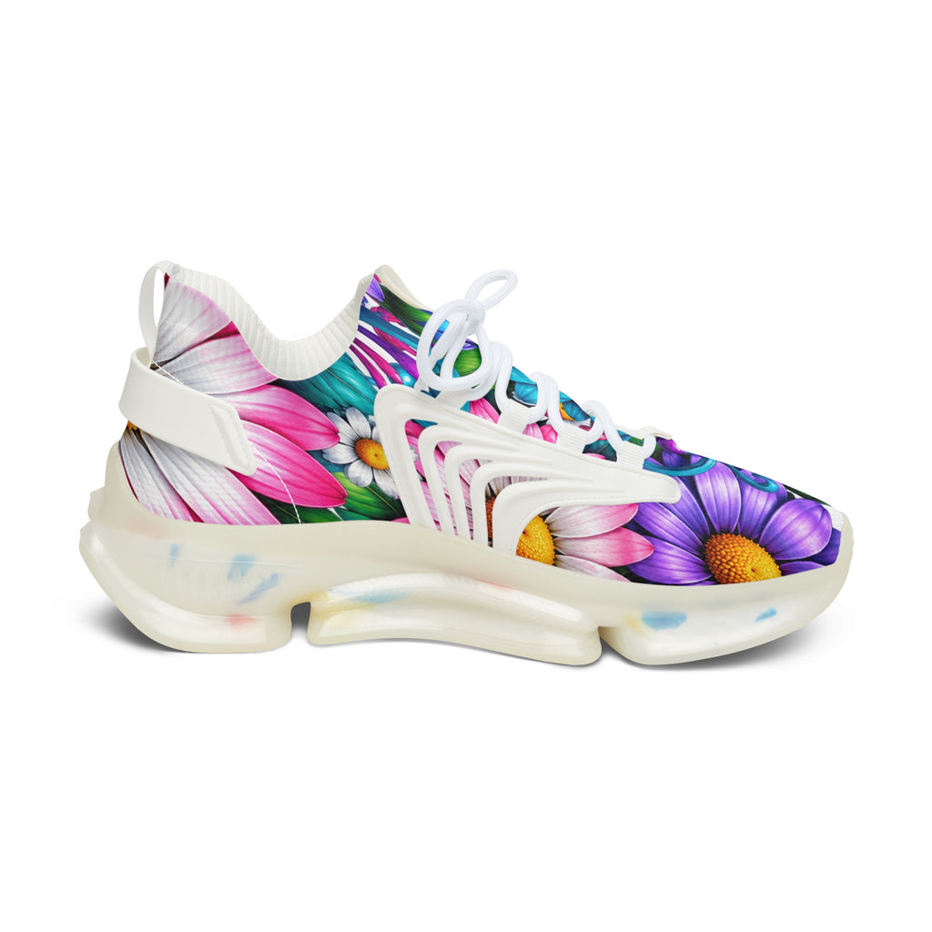 Floral Mesh Sneakers — Women's Colorful Daisy Athletic Shoes