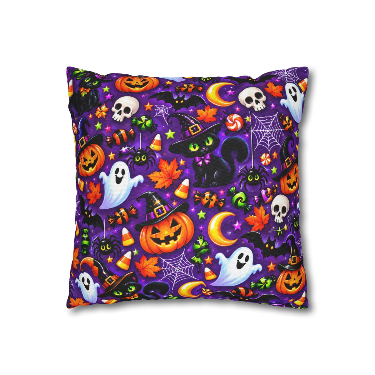 Halloween Pattern Pillowcase — Cute Ghosts, Pumpkins & Cats Decorative Throw Pillow